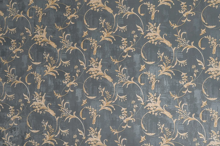 Papier peint décoratif à motifs floraux ornementaux sur fond bleu-gris vintage